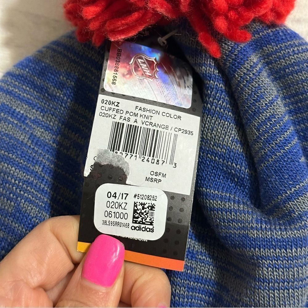 NWT! New York Rangers‎ NHL  Adidas Beanie Knit, One Size, Pom Pom Red & Blue - Picture 3 of 6